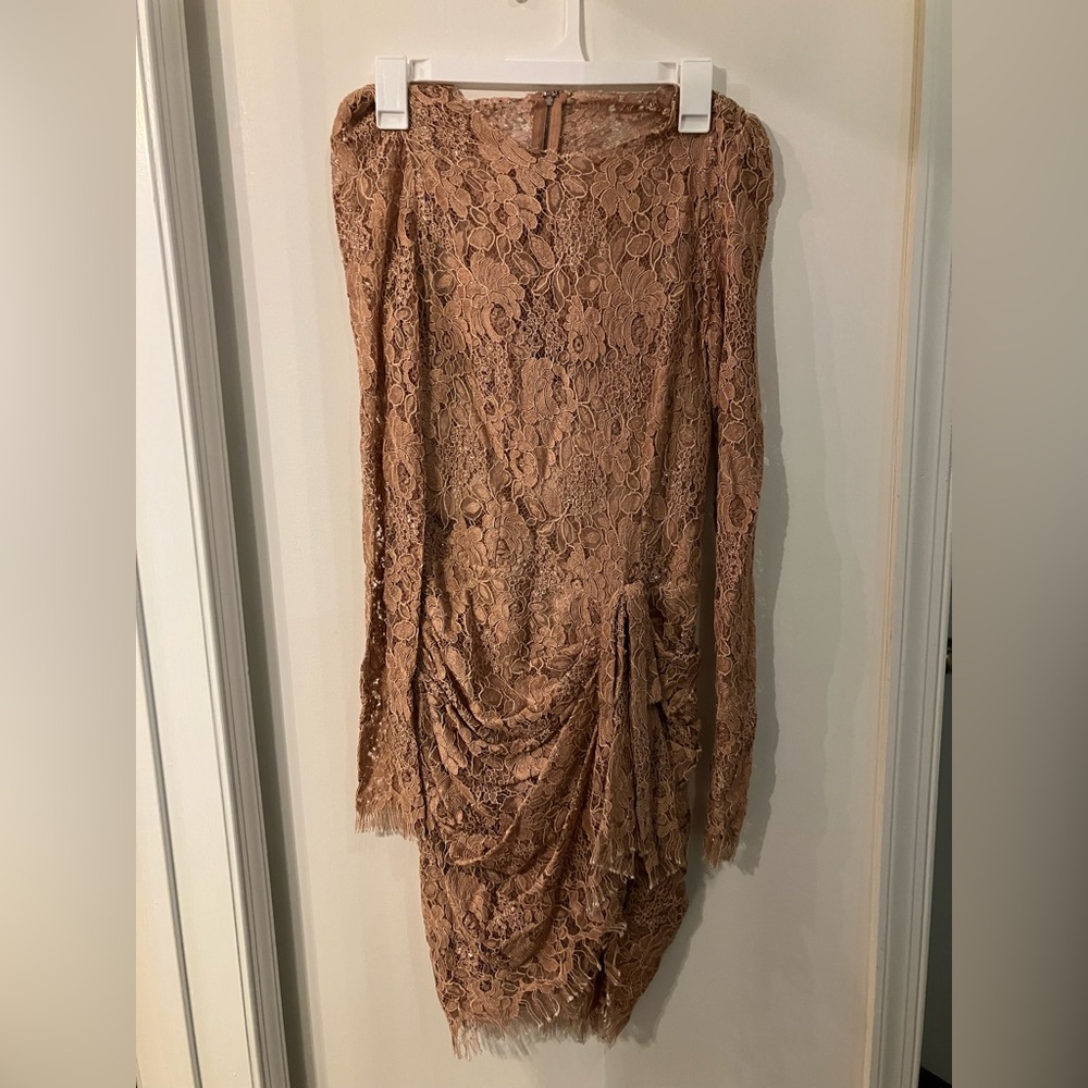Dolce & Gabbana Lace Long Sleeve Dress - Brown